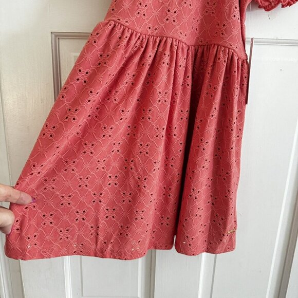 Tahari Girl Size 6 Eyelet Dress Salmon With Hair Scrunchie & Built-In Slip NWT’s - Picture 5 of 9